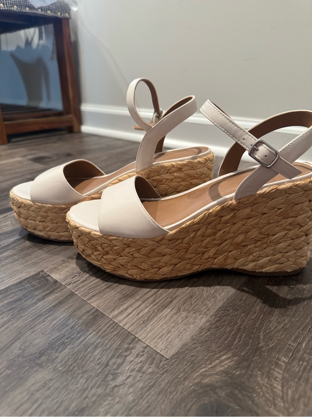 Women’s Cream Platform Wedge Sandals with Ankle Strap